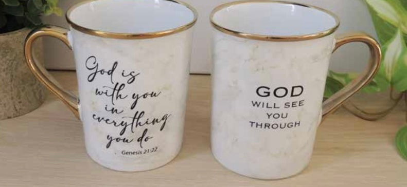 God Is W/ You Marble Mug W/ Gold Handle