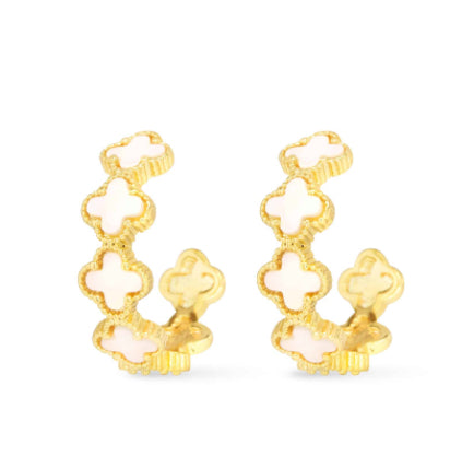 MOP Clover Hoop Earrings