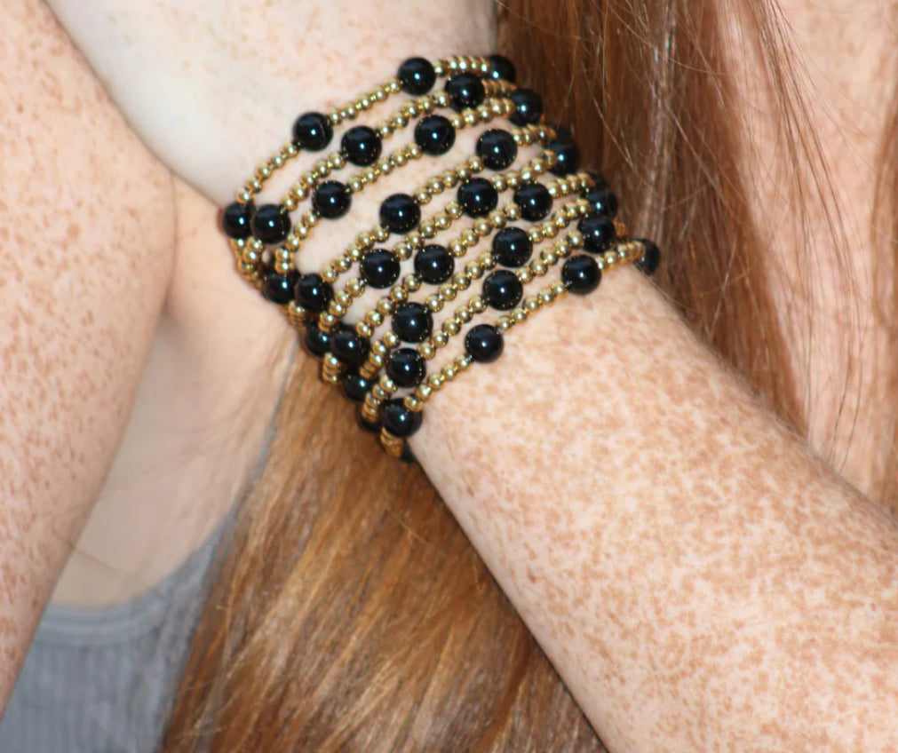 Black Agate Gemstone Bracelet 8mm + 4mm