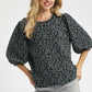 Charcoal Jacquard Puff Sleeve Top