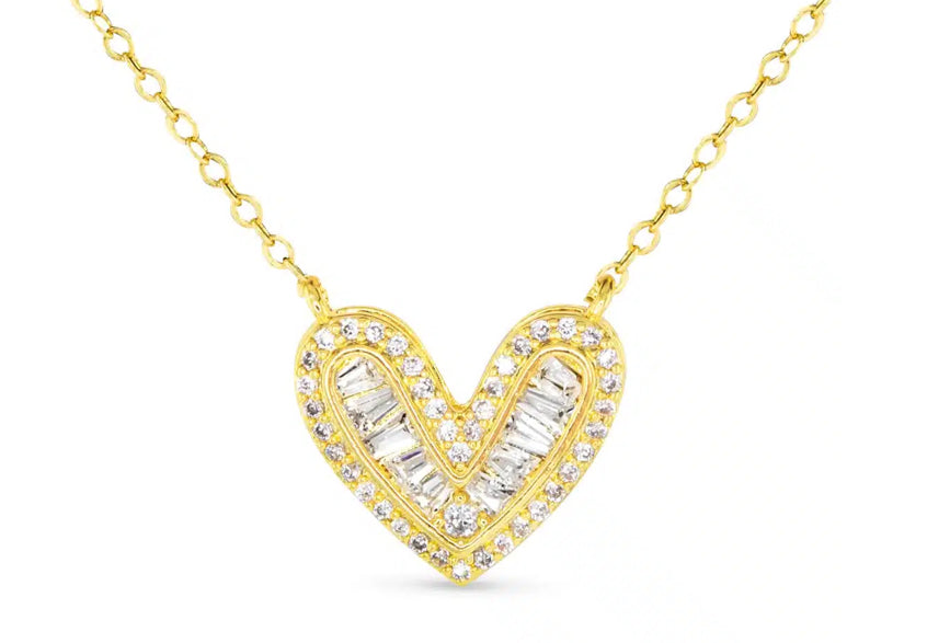 Gold Heart Necklace W/ Baguette CZ