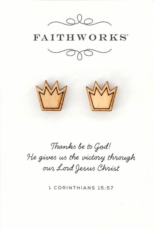 1 Corinthians 15:57 wood Crown Earrings