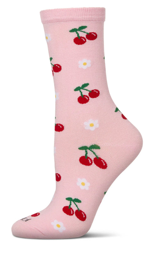 Daisy Cherry Bamboo Crew Socks
