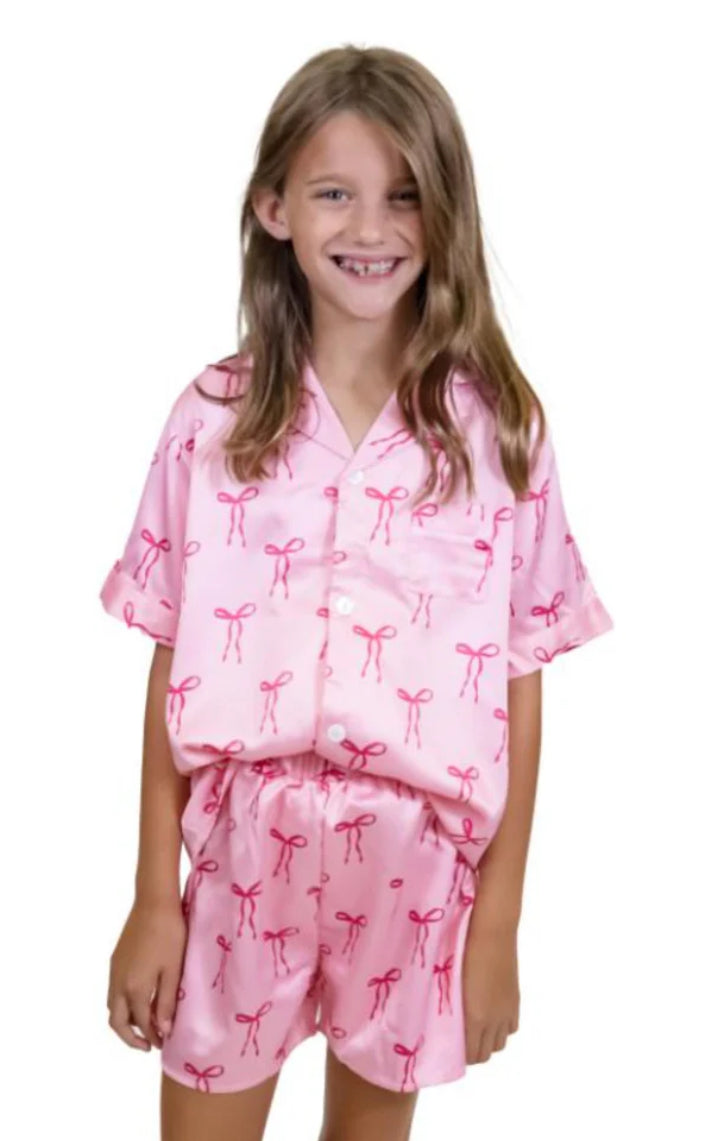 Kids Bow Satin Pajama Short Set