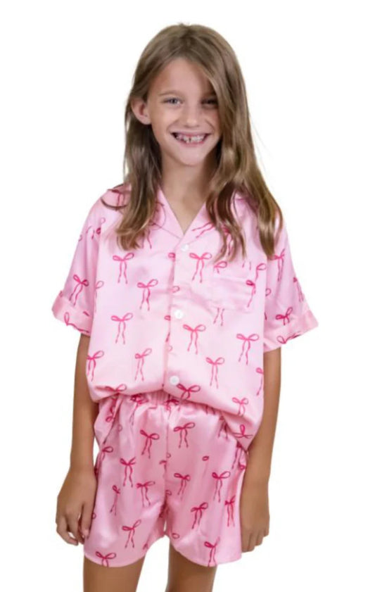 Kids Bow Satin Pajama Short Set