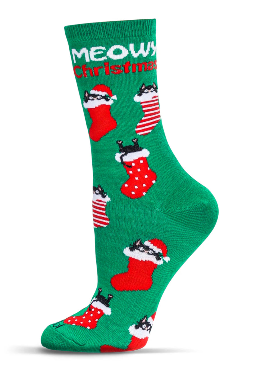 Meowy Christmas Holiday Crew Socks