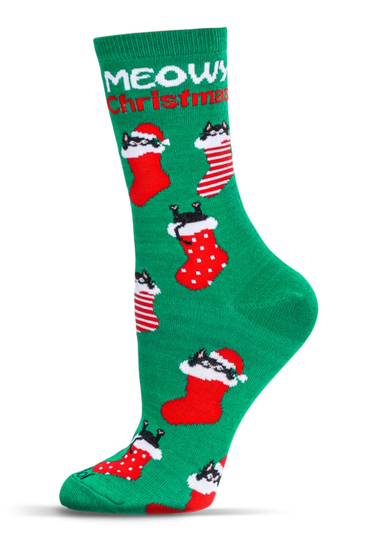 Meowy Christmas Holiday Crew Socks