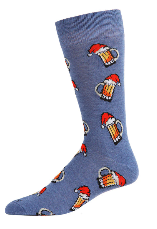 Santa Beer Mugs Men’s Holiday Crew Socks