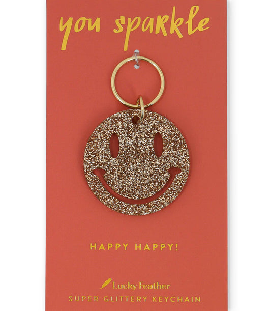 Smiley Face Gold Glitter Keychain