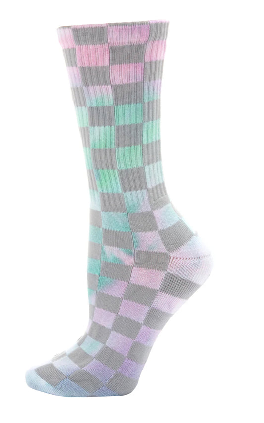 Checkered Ribbed Half Cushioned Crew Socks