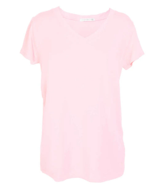 Pale Pink V-Neck Luxe Pajama Tee