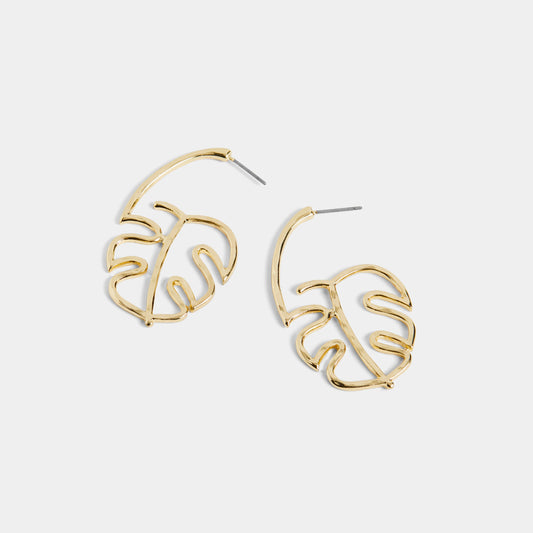 Gold Monstera Leaf Post Hoop