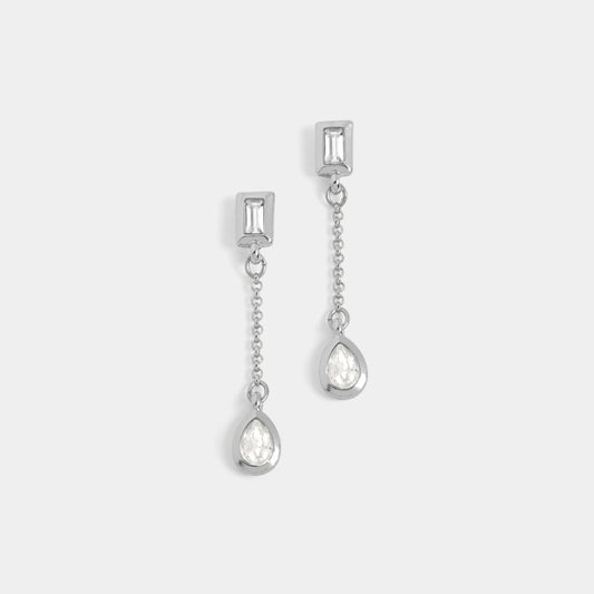 Silver Baguette Stone Chain Drop
