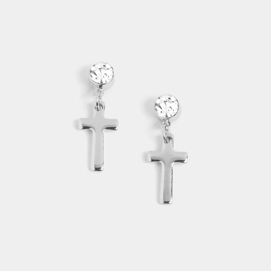 Silver Clear Stone Cross Dangle