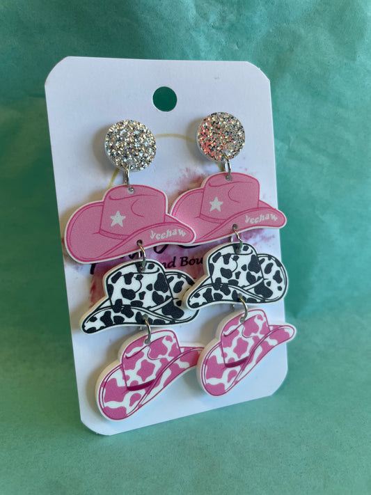 Three Cowgirl Hat Earrings