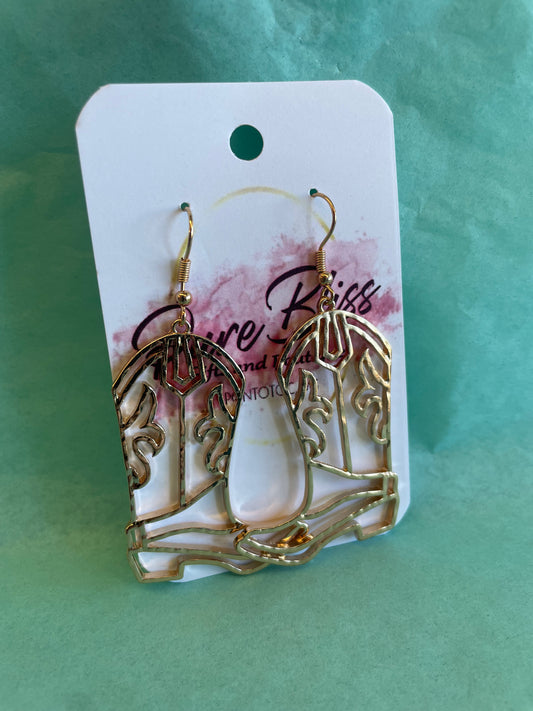 Gold Cowgirl Boot Earrings