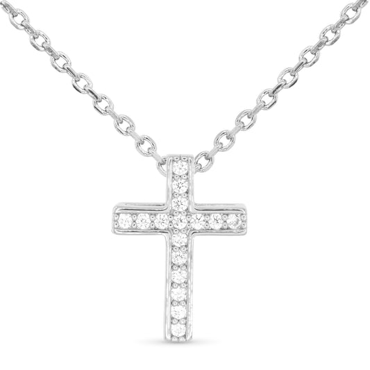 Silver CZ Channel Set Cross Necklace