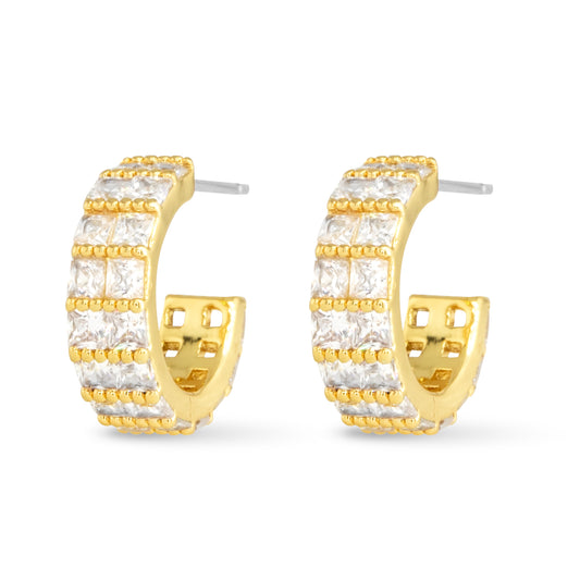 Gold CZ Double Wide Hoop Earrings