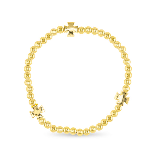Gold Bead w/Gold Cross Large Bracelet