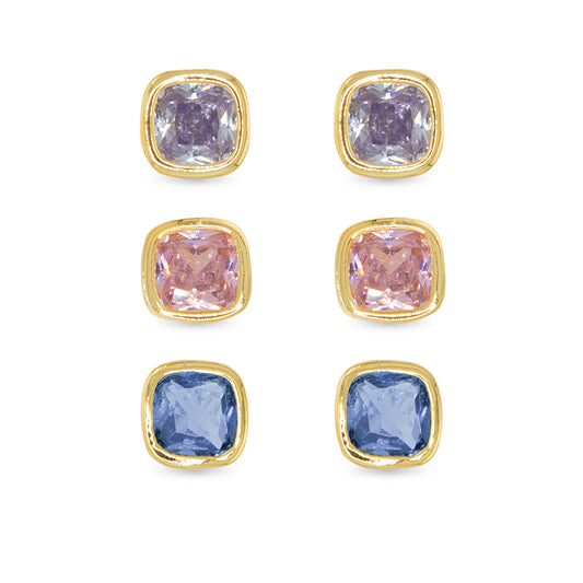 Gold CZ Pastel Trio Earrings