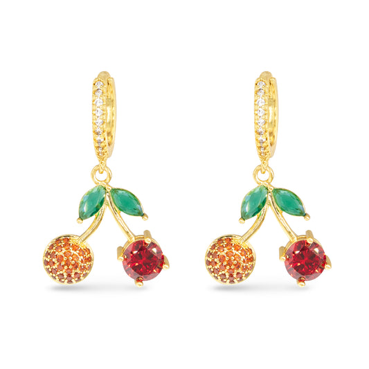 Gold CZ Cherry Hoop Earrings