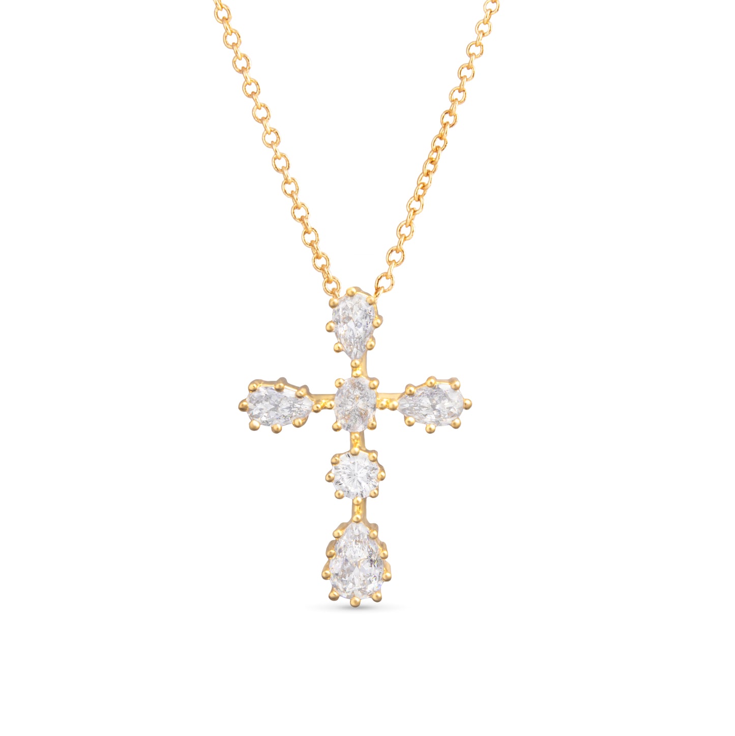 Gold Six CZ Cross Necklace