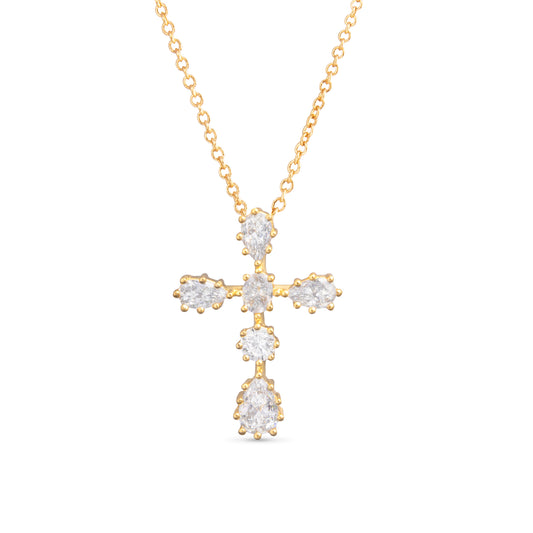 Gold Six CZ Cross Necklace