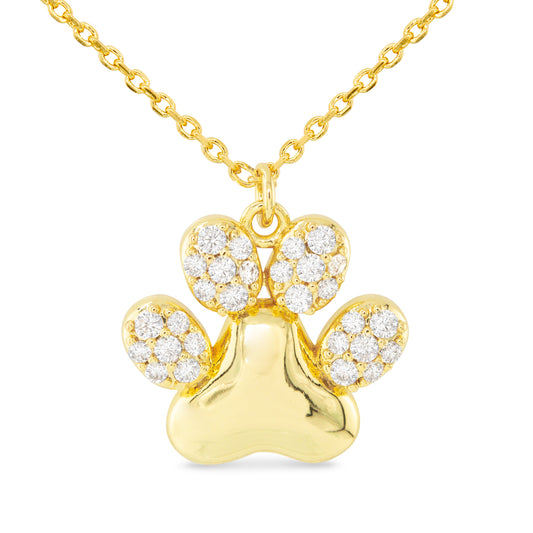 Gold CZ Paw Print Necklace
