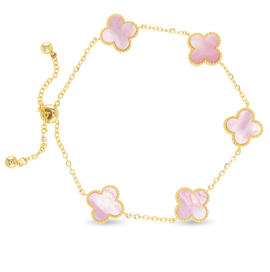 Gold MOP Pink Clover Bracelet