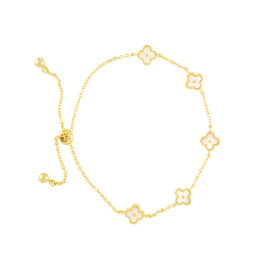 Gold MOP Mini Clover Pull-Cord Bracelet