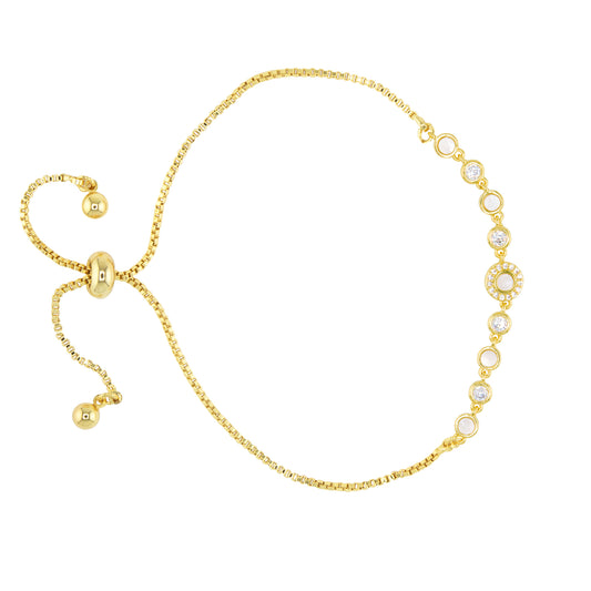 Gold MOP and CZ Circle Pull-Cord Bracelet