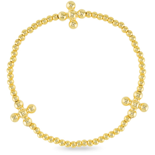 Gold Bead w/ Beaded Cross Small Bracelet