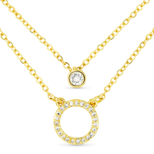 Gold CZ Duo Pendant Necklace