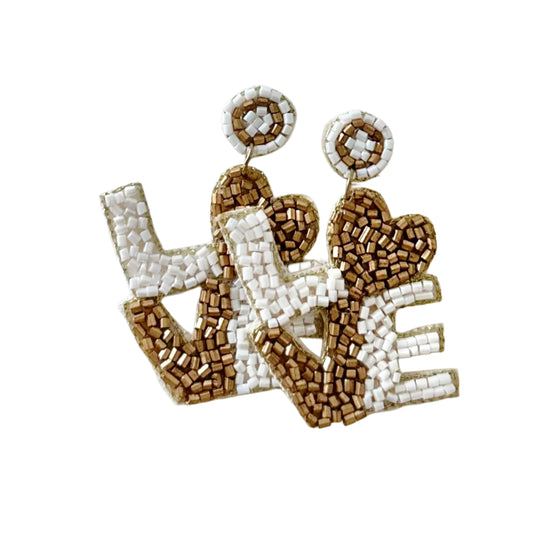 Gold & White Love Earrings