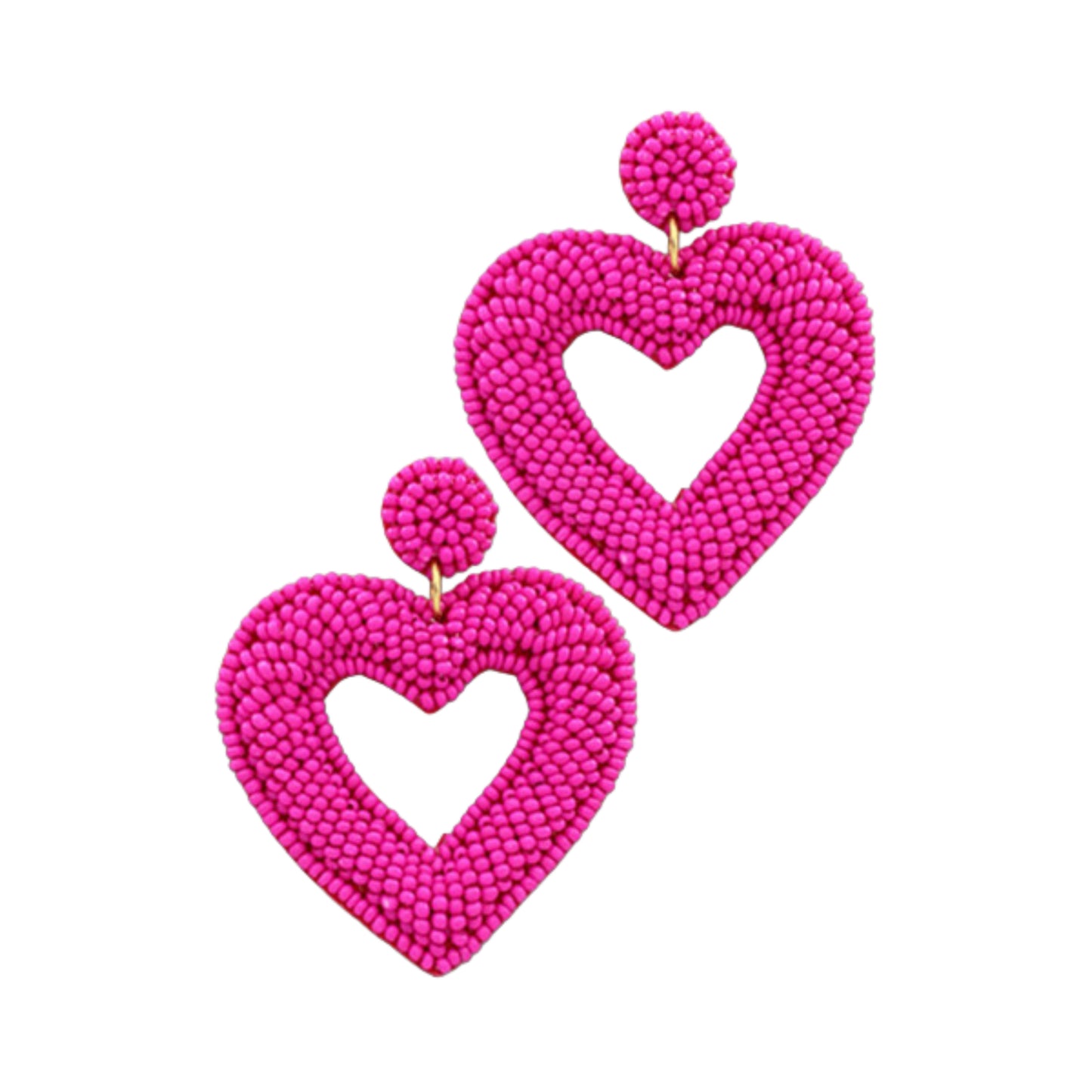 Pink Beaded Open Heart Earrings