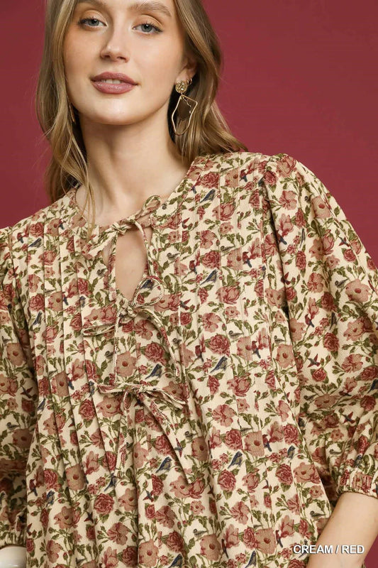 Vintage Floral Pintuck Blouse