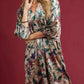 Velvet Floral Print Balloon Sleeve Dress