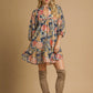 Brown Mix Abstract Print Puff Sleeve Dress