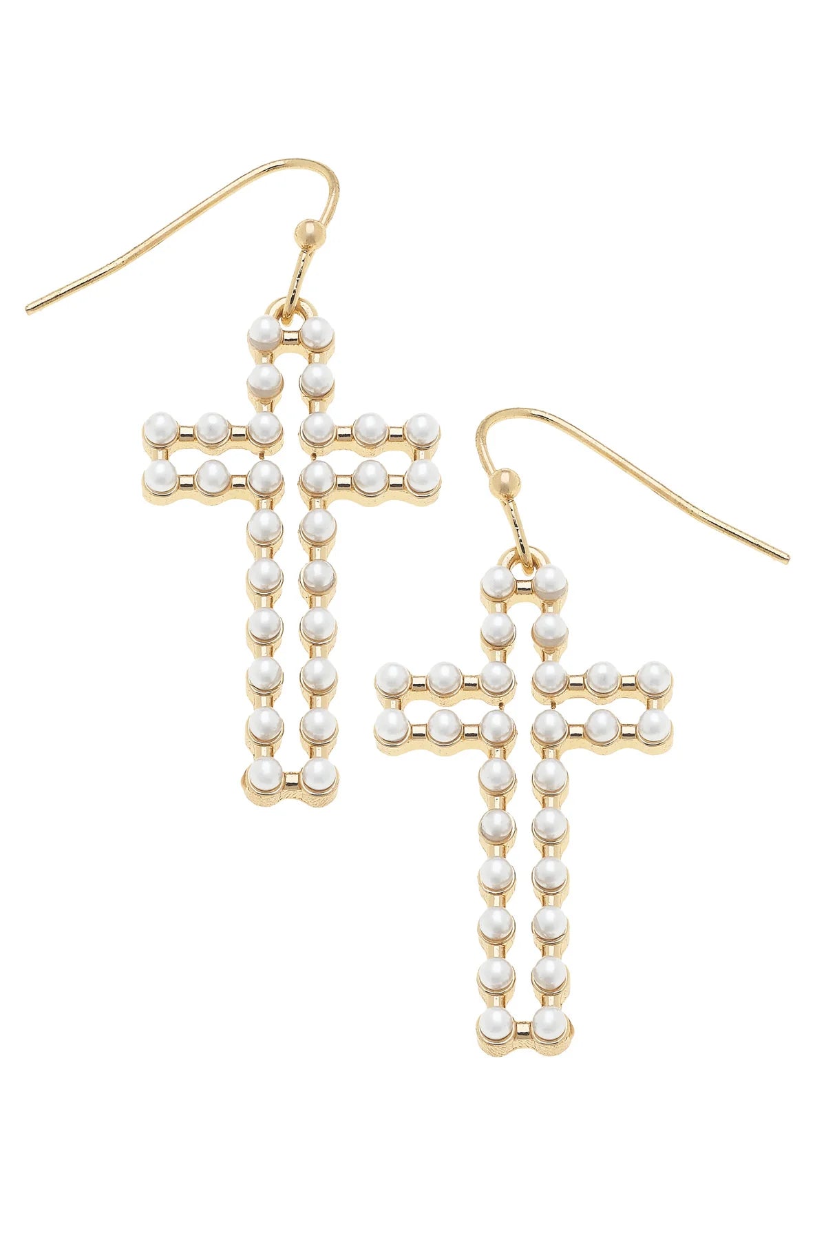 Open Pearl Cross Earrings