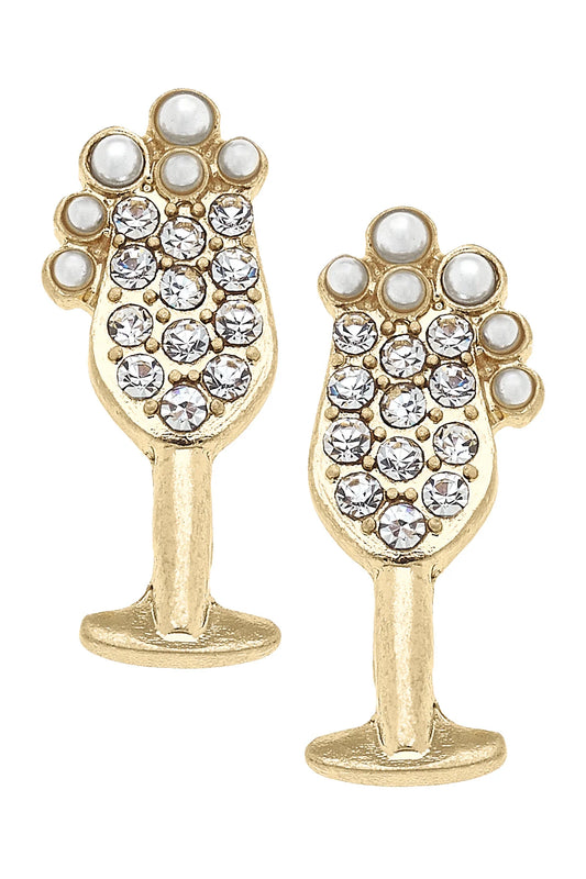 Glass of Bubbly Pave Stud Earrings