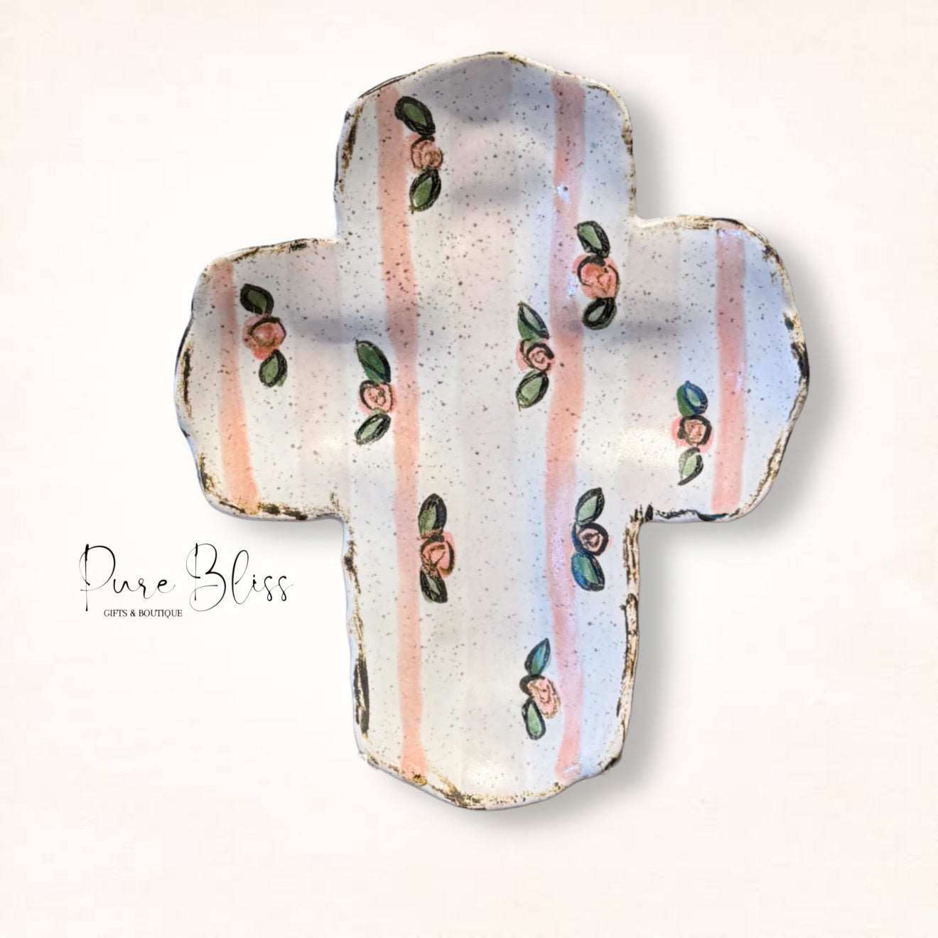 Cottage Stripe Cross Pottery - Pink