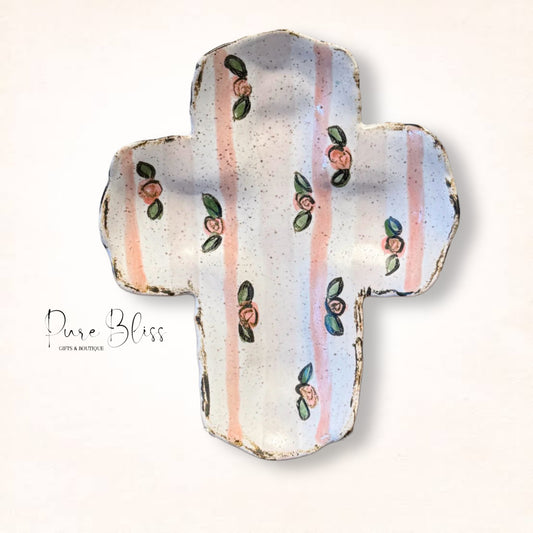 Cottage Stripe Cross Pottery - Pink