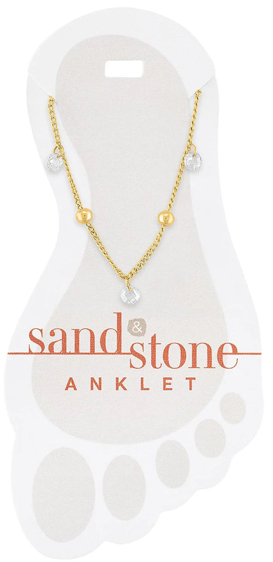 Gold Ball & CZ Dangle Sand & Stone Anklet