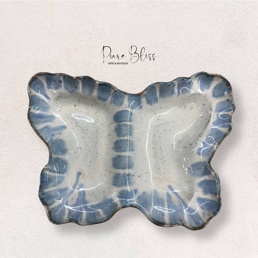 Blue Willow Butterfly Divided Bowl