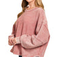 Winter Rose Acid Washed Double Ribbed Pullover
