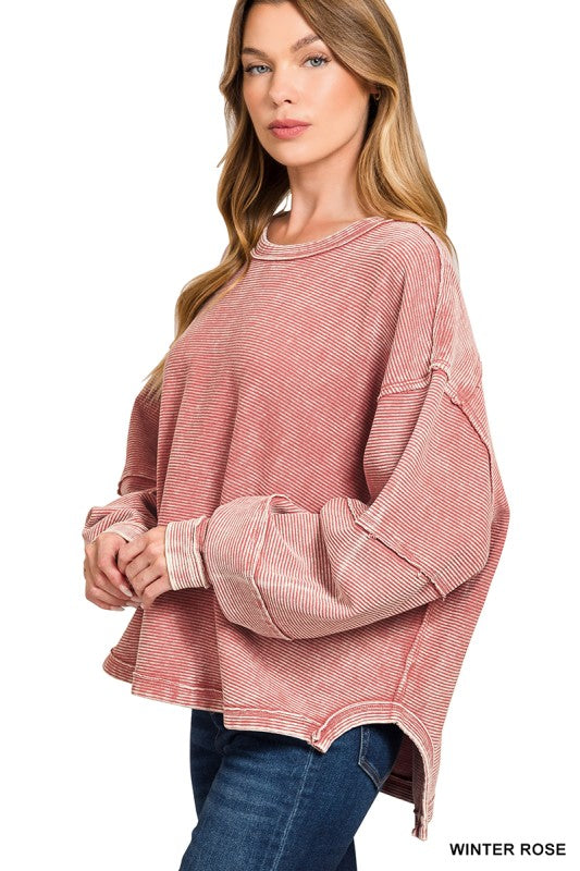 Winter Rose Acid Washed Double Ribbed Pullover