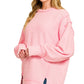 Pink Acid Washed Double Ribbed Pullover