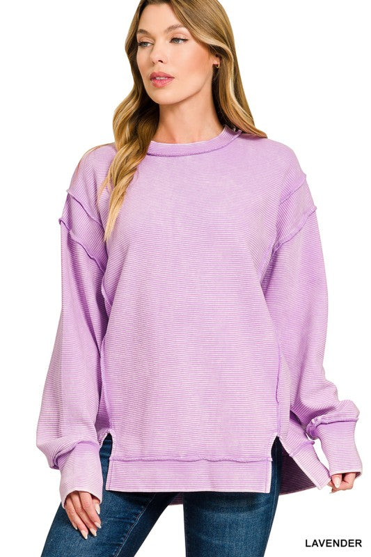 Lavender Acid Washed Double Ribbed Pullover