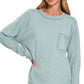 Blue Grey Brushed Ribbed Hacci Round Neck Pullover