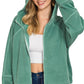 Dark Green Fleece Pigment Dye Zip Up Hoodie w/ Pockets